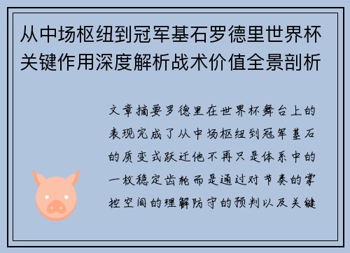从中场枢纽到冠军基石罗德里世界杯关键作用深度解析战术价值全景剖析 从中场枢纽到冠军基石罗德里世界杯关键作用深度解析战术价值全景剖析